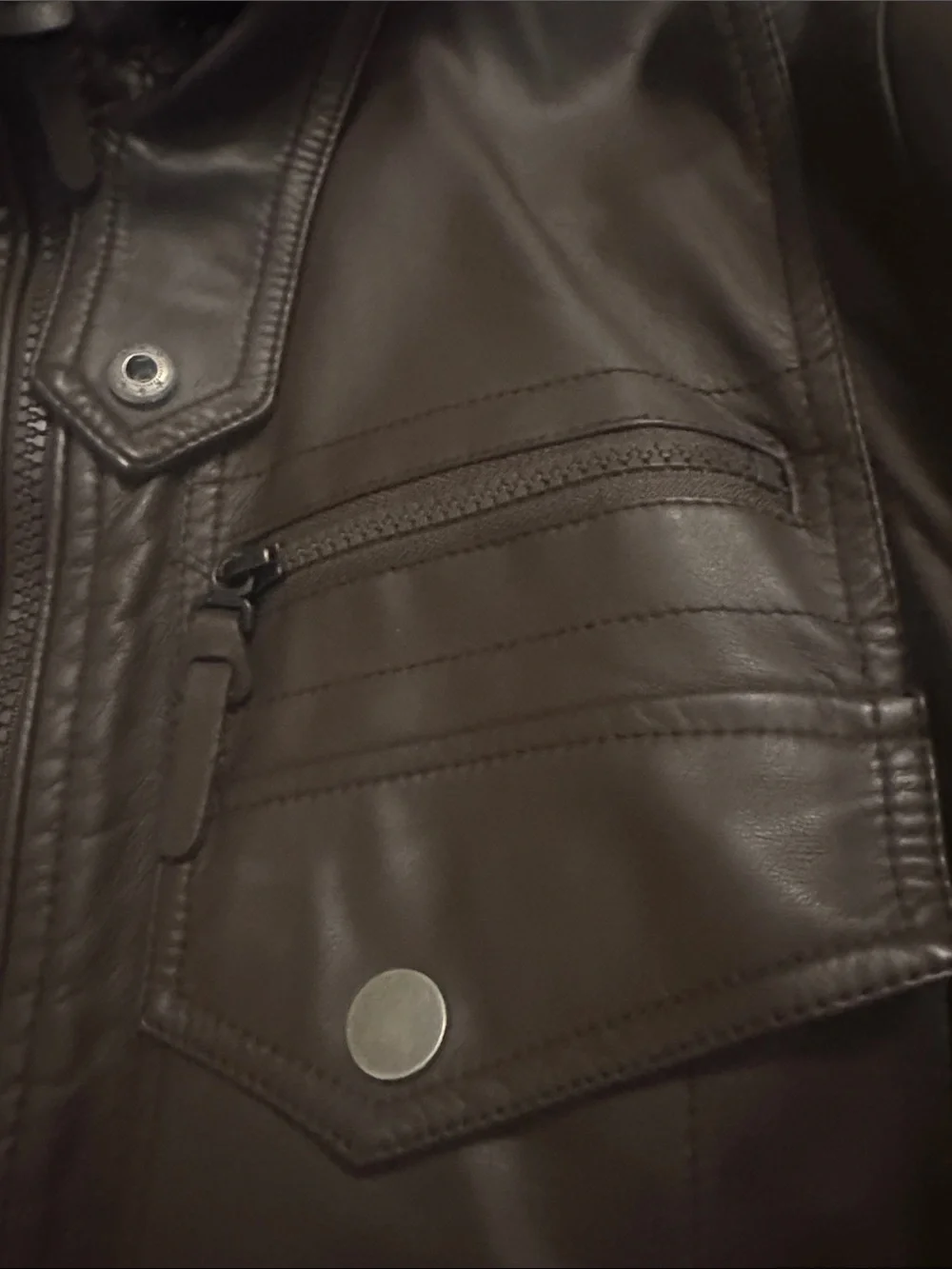 INC International Concepts Dark Brown Faux Leather Bomber Jacket with Hood